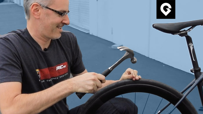 Kris Hull hammering a tire