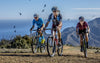 Three riders on Catalina Island with birds in the background